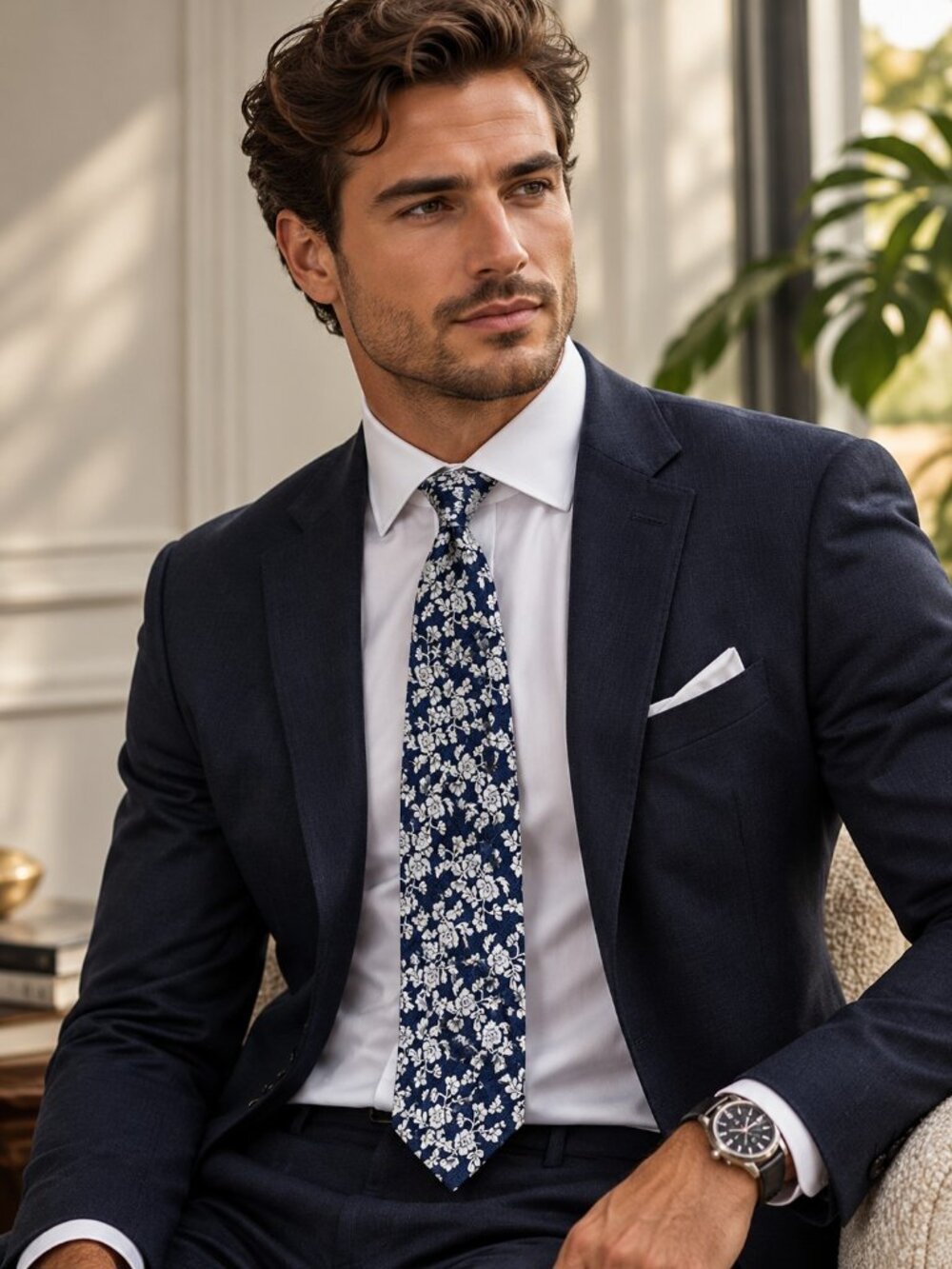 Haight & Ashbury 100% Silk Navy Floral Tie